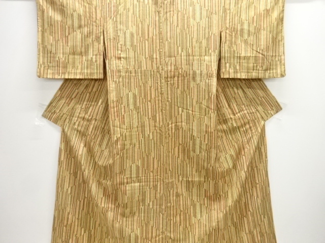 JAPANESE KIMONO / ANTIQUE HITOE KIMONO / SILK / TSUMUGI / GEOMETRIC
